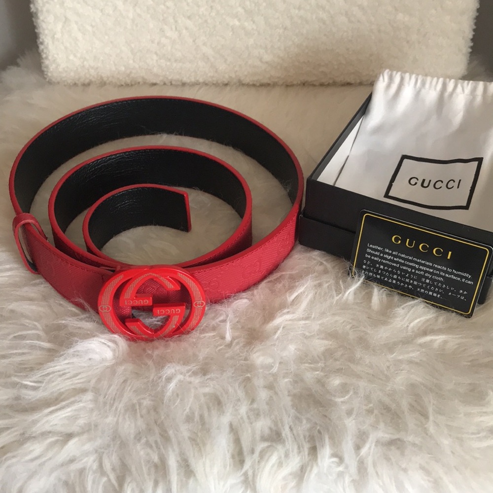 Gucci Red Belt with Signature Buckle - Picture 4 of 5